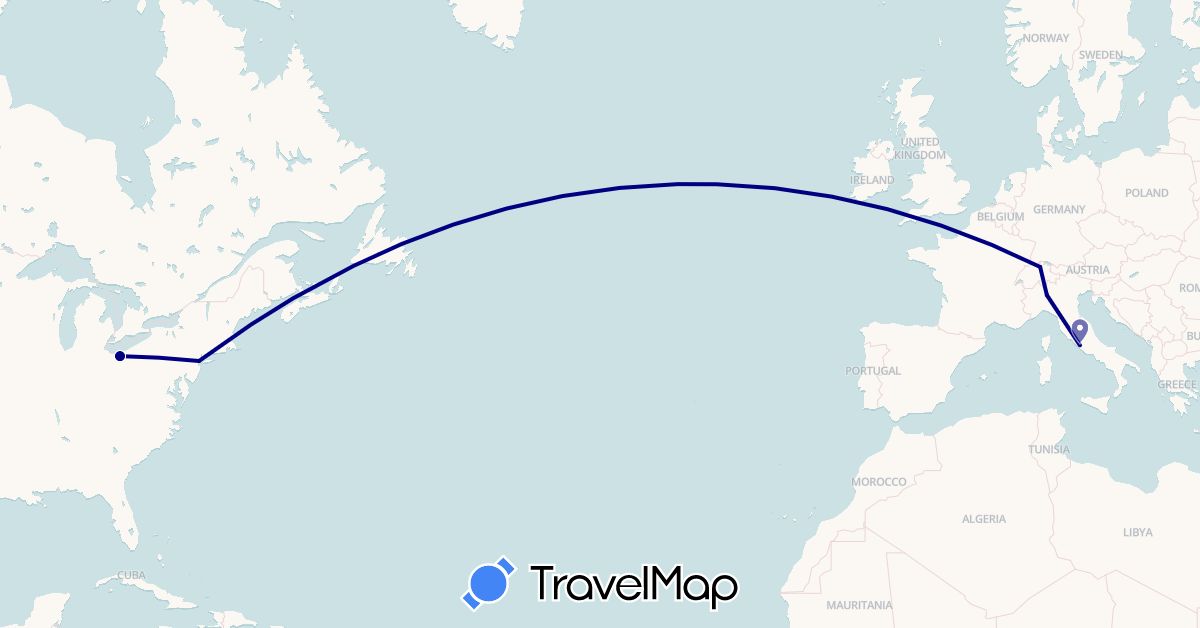 TravelMap itinerary: driving in Switzerland, Italy, United States, Vatican City (Europe, North America)